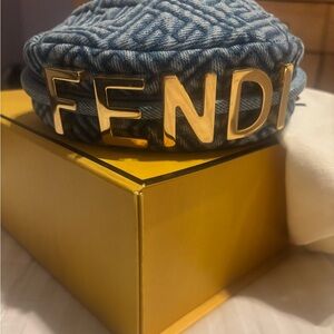 Fendi denim, limited edition clutch with Gold Accents